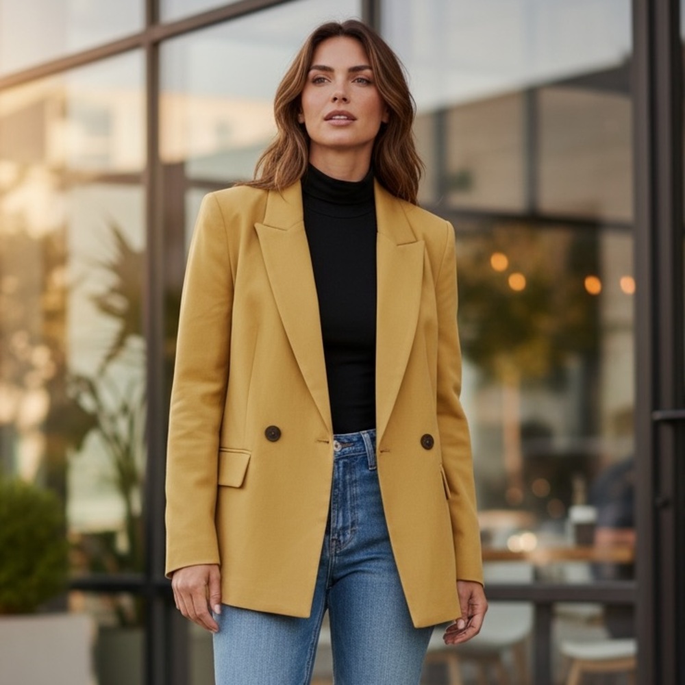 a new day Mustard Double-Breasted Blazer